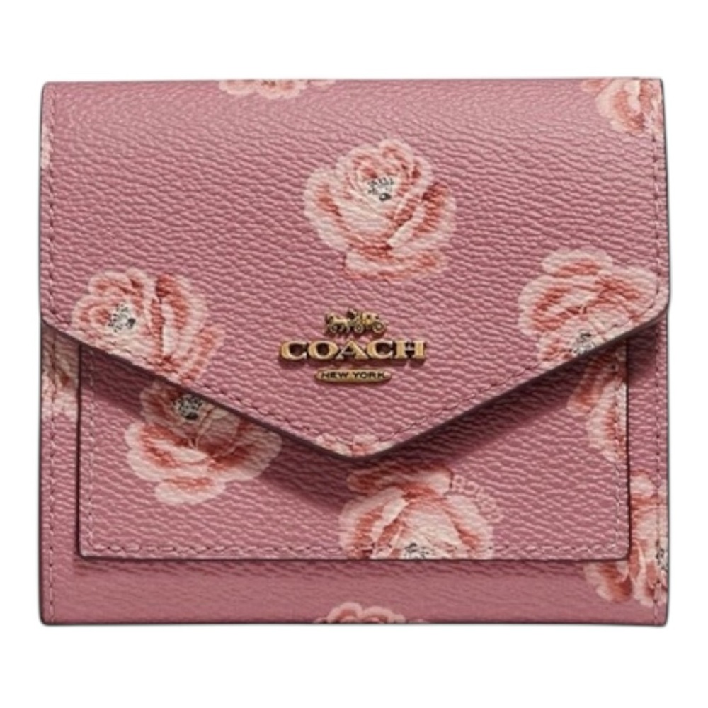 Coach Small Leather Rose Pink Floral Wallet